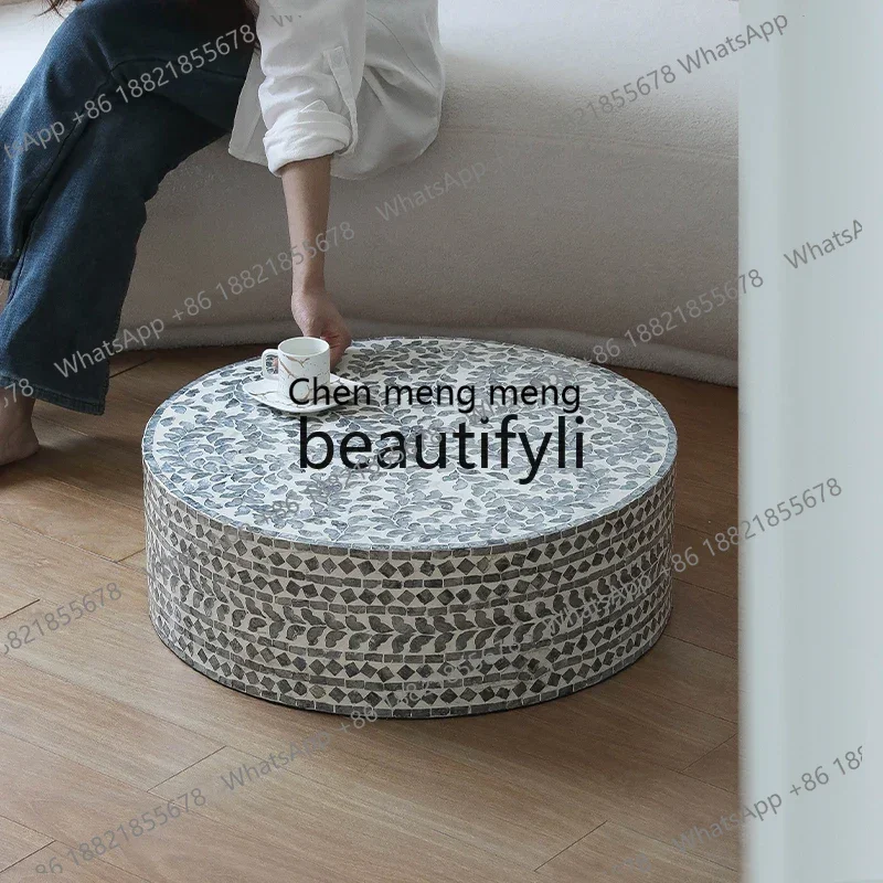 New arrive French light luxury living room sofa coffee table B & B round low table high-end retro tatami kang ji