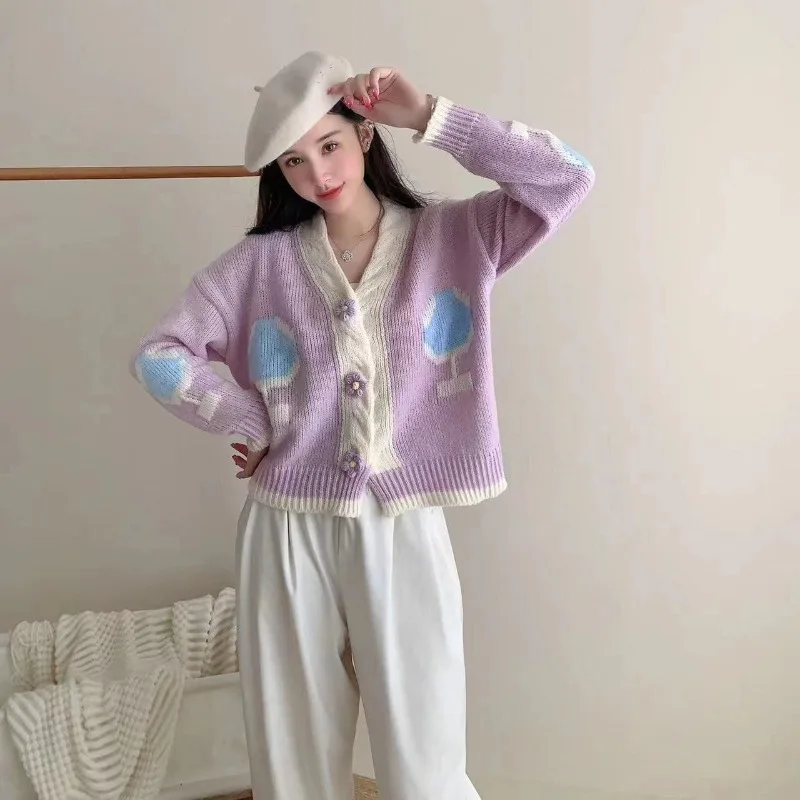 Cardigan Female Spring and Autumn 2023 Gentle and Sweet Knitted Cardigan Contrast Color Foreign Reduced Age Sweater Coat Female