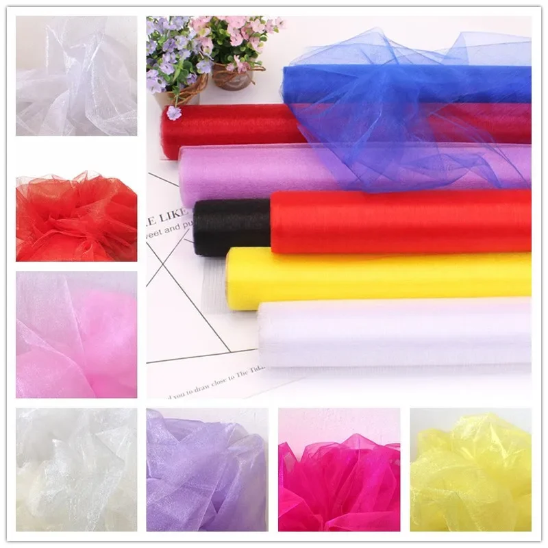 48cmx5m/10M Crystal Yarn Tulle Roll Wedding Backdrop Organza Fabric Decoration Supply