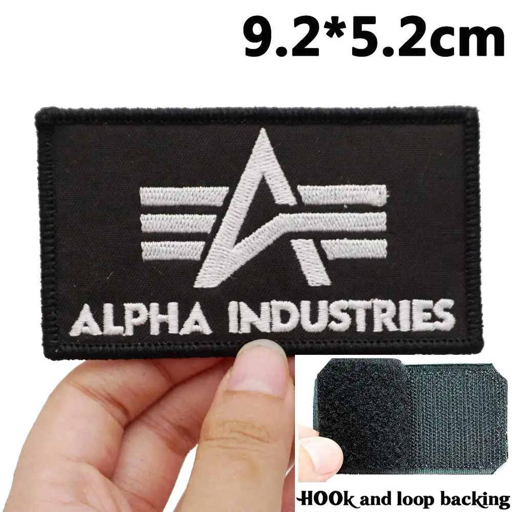 ALPHA logo Embroidered Patches Applique Sewing Label punk biker Band Rock Clothes Badges with hook back