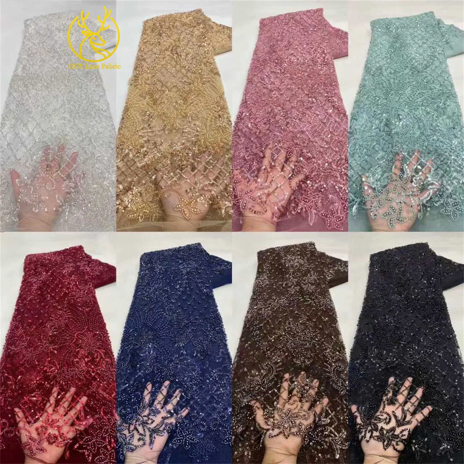 Roter afrikanischer Perlen-Spitzenstoff 2026, hochwertiger nigerianischer Pailletten-Spitzenstoff für Damen, Hochzeitskleid und Abendkleid, Nähen – Detail 3