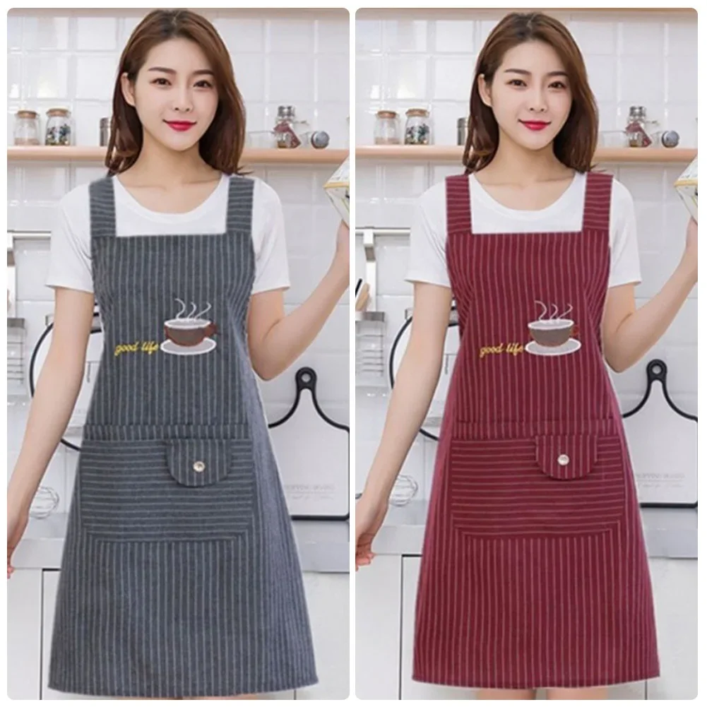 Unisex Kitchen Apron Cotton Hand Wipe Men\'s Household Kitchen Apron Large Pocket Waterproof and Oil-proof Female Baking Clothing