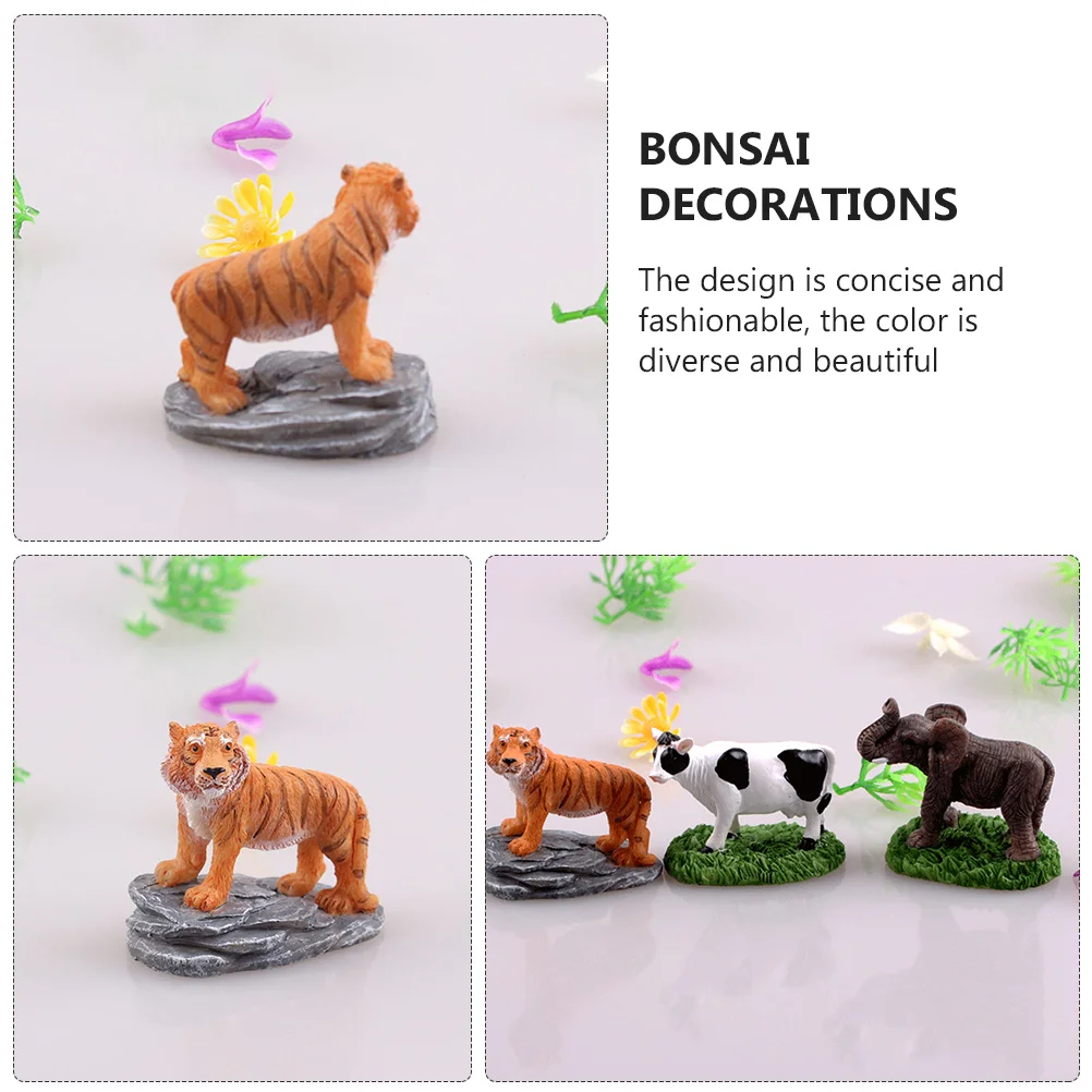

3 Pcs Cute Soft Tiger Shaped Animals Forest Room Decor Modeling Decorations Microlandchafts Figurines Home The