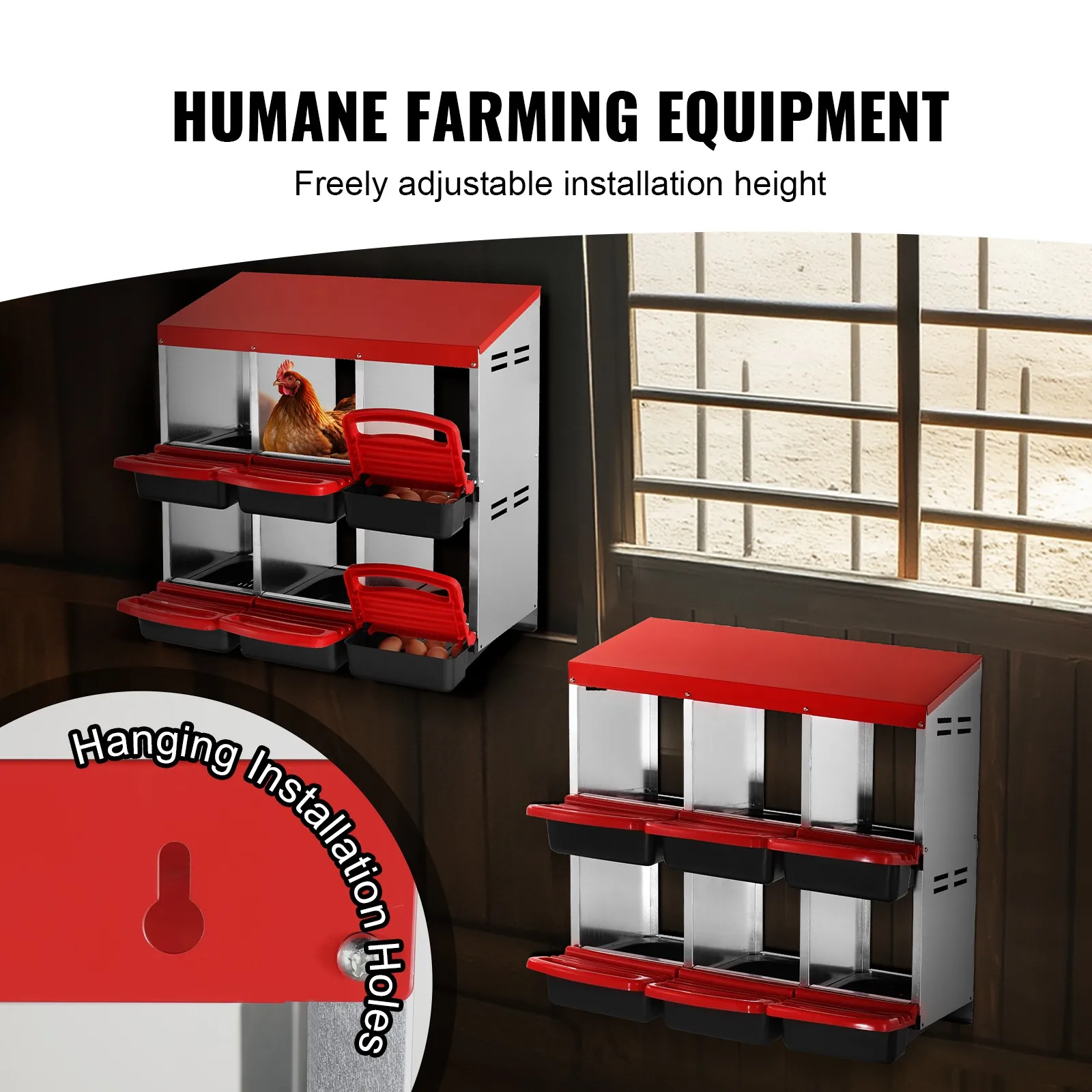 6-Compartment Chicken Nest Box Mental Box with Inclined Nesting Boxes