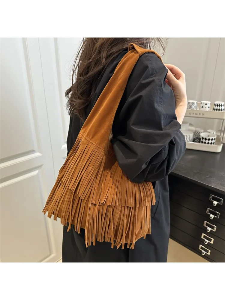 Automne Vintage gland conception femmes daim sacs à bandoulière grande capacité dames gilet sac fourre-tout Simple couleur unie femmes sacs à main