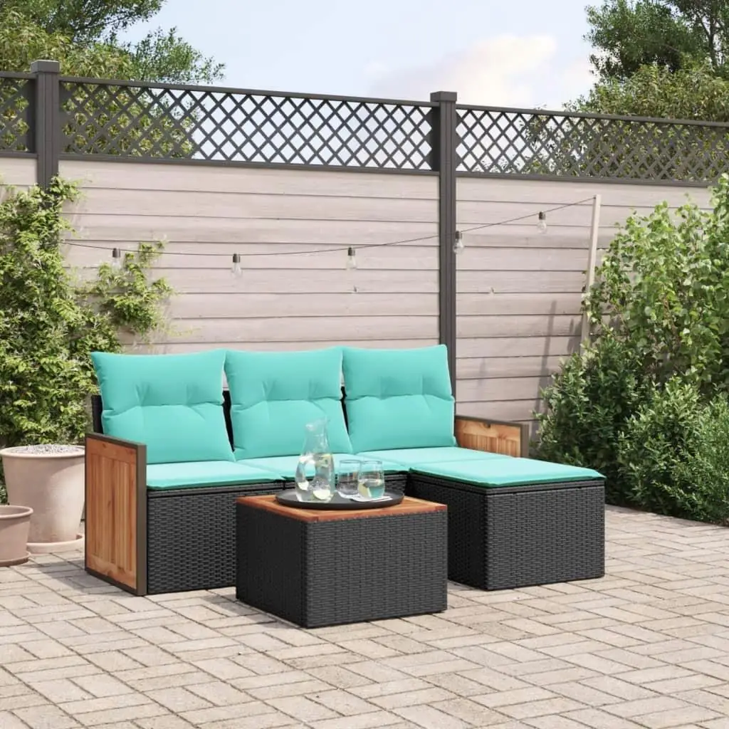 

5 Piece Outdoor Patio Sofa Set with Cushions Black Rattan Furniture Comfortable Seating Garden Lounge
