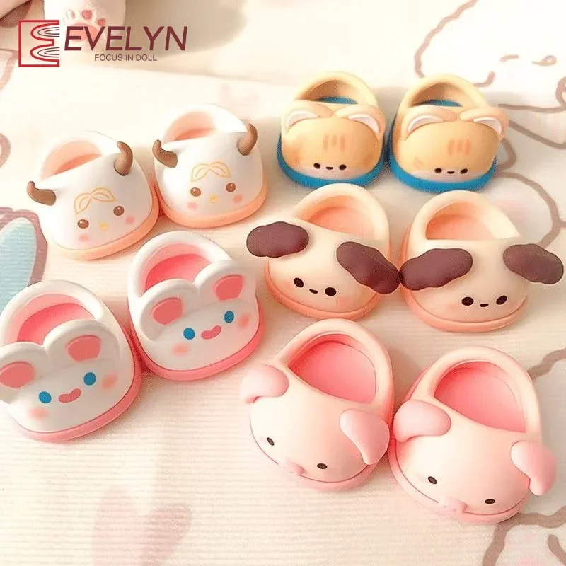 Evelyn（Doll）For 20cm Love and Deepspace Macaron Vinyl Doll Rubber Slippers Shark Lion Dance Style Decoration Accessories
