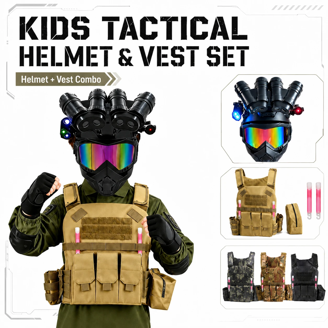 Outdoor Hunting Games For Kids - Kids Tactical Vest Helmet Set Military