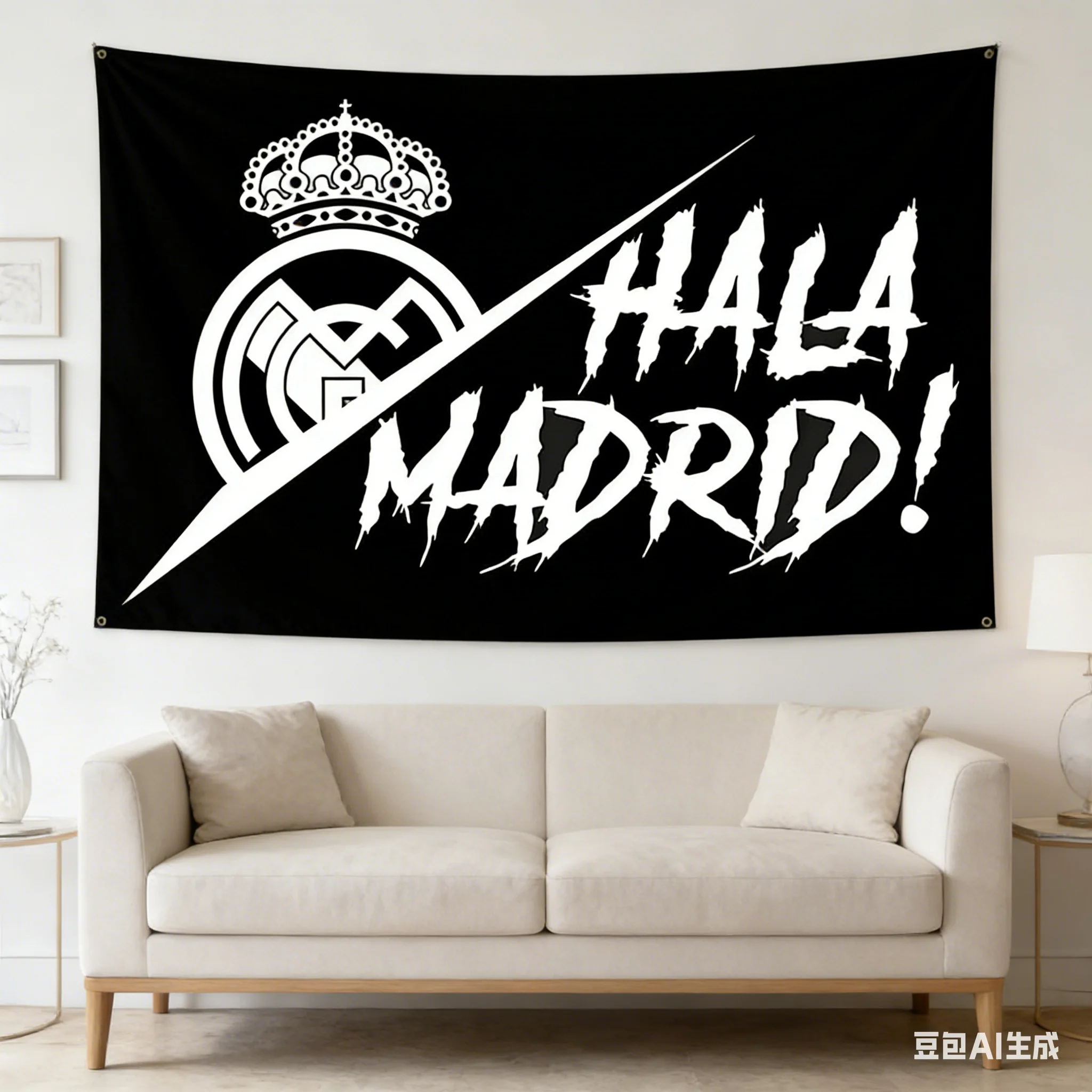 Madrid Crown Sword Tapestry Multiple Sizes Flat Digital Print Royal Knight Black White Polyester Living Room Bedroom Office