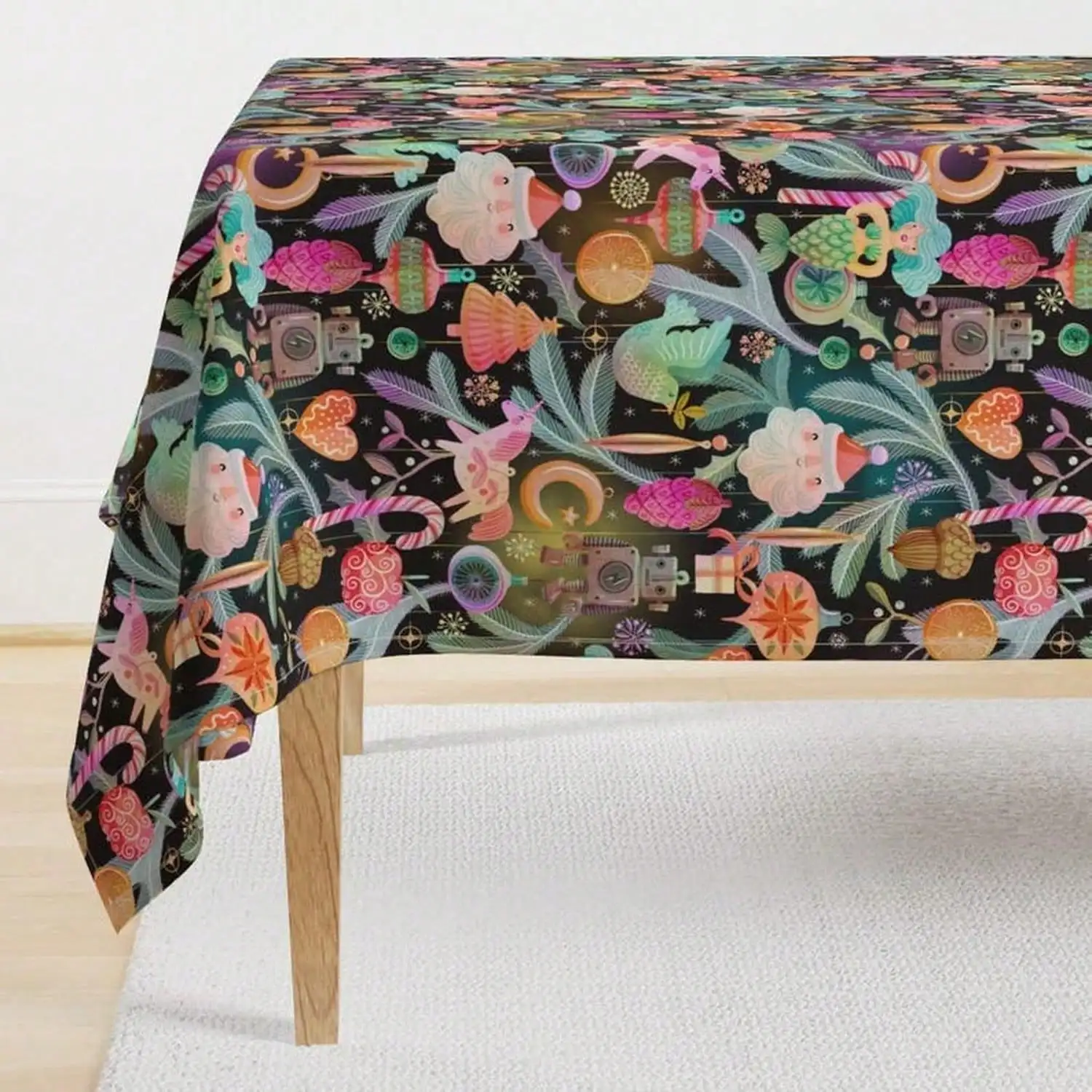 

Vintage Floral Cotton Tablecloth with Lemon Print, Hand-Printed Bohemian Style Tablecloth