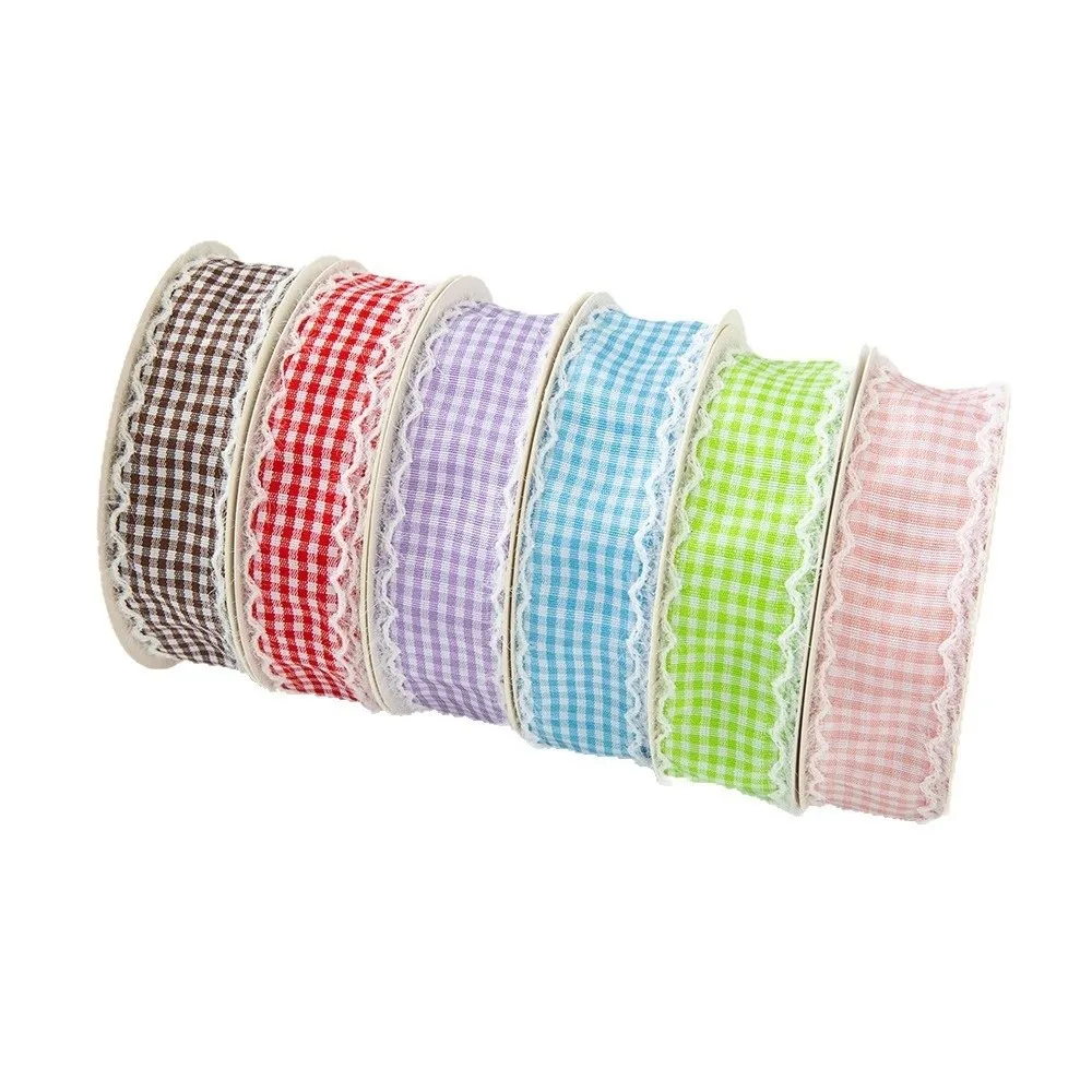 1cm Width Gingham Plaid Ribbon Frayed Edge 2.5cm Width Fabric Binding Tape Wavy Edge Plaid Design Wavy Edge Ribbon