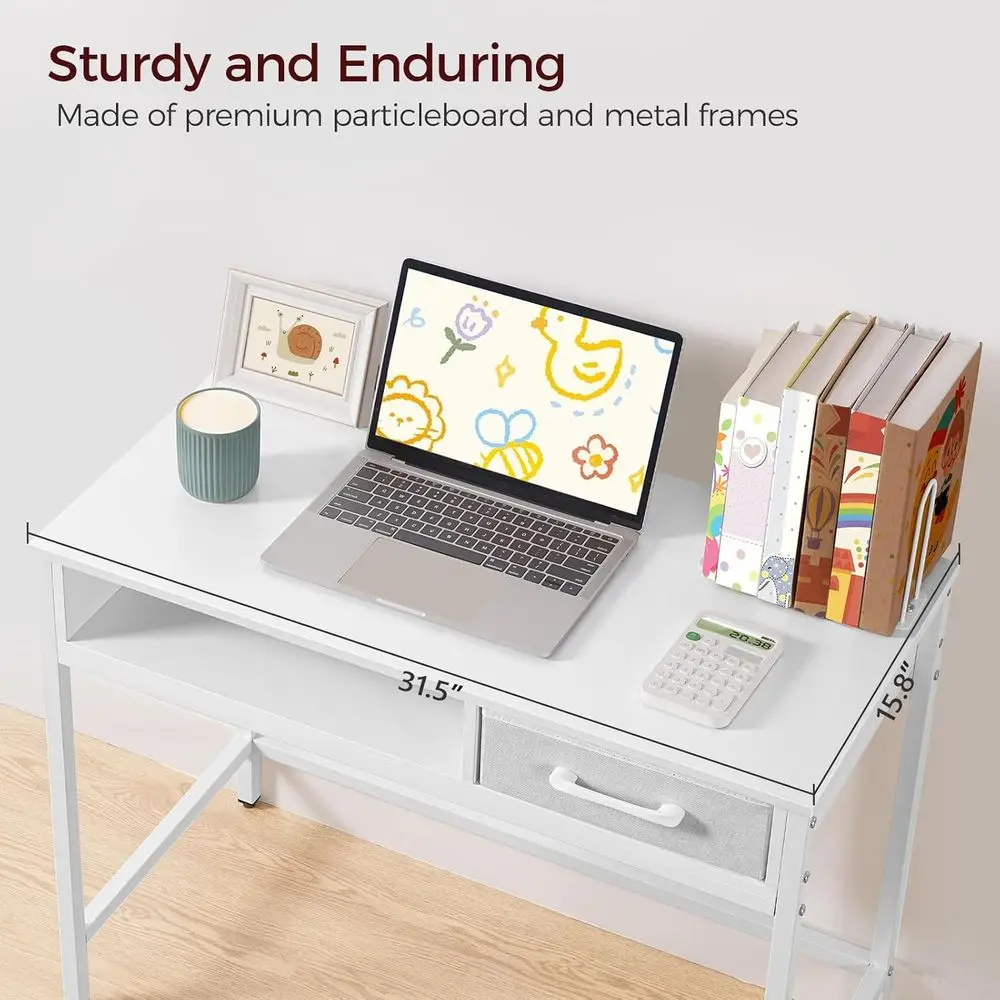 Kids Desk and Chair Set, Student Writing Desk, Kids Study Desk with Book Sorter and Fabric Drawer, Kids Wooden Study Table, for