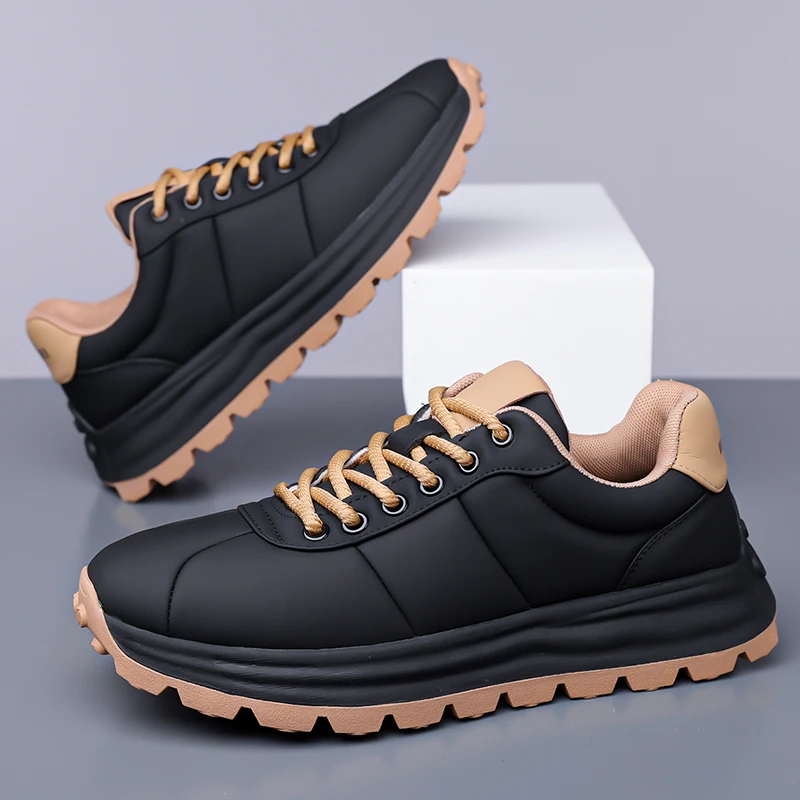 

2025 New High Quality Casual Sneakers Men Patchwork Mixed Colors Lace-Up Round Toe Platform Shoes Flats Handmade Leisure Shoes