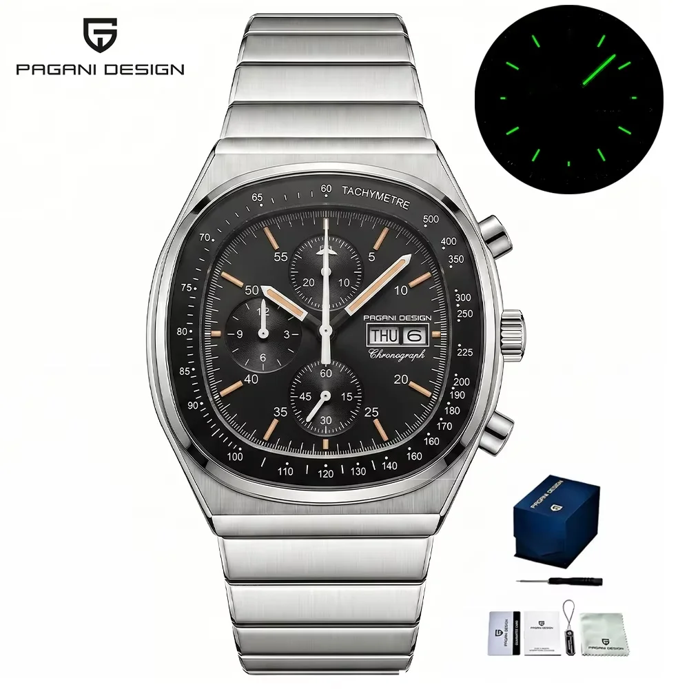 PAGANI DESIGN PD1819 Herren Quarzuhr mit Miyota OS00 Uhrwerk, Geschwindigkeitstester, Saphirglas, Wasserdicht, Chronograph, Reloj Hombre