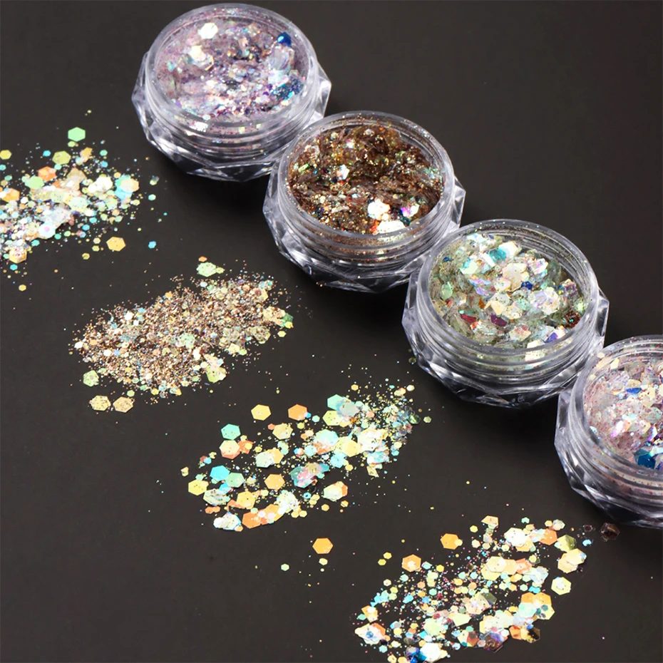 12 pièces sirène brillant hexagone Nail Art paillettes paillettes holographique poudre à ongles mixte Laser chatoyant manucure décoration fournitures