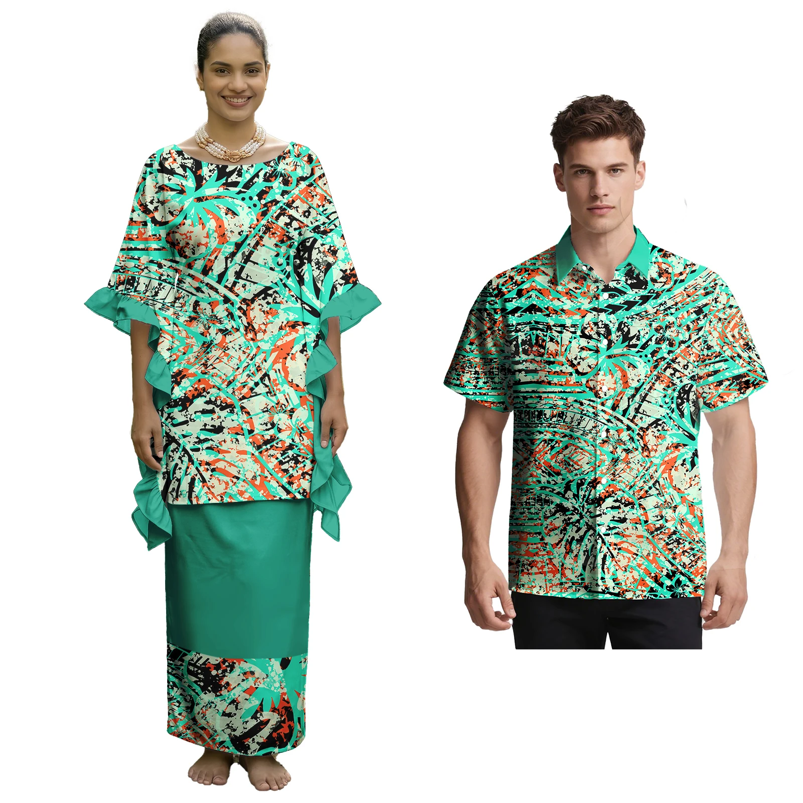 Couple of Set Aloha Fashion Men's Shirts Women Elegant Samoan Puletasi Polynesian Tribal Design Sweet Clothes Custom for Couple