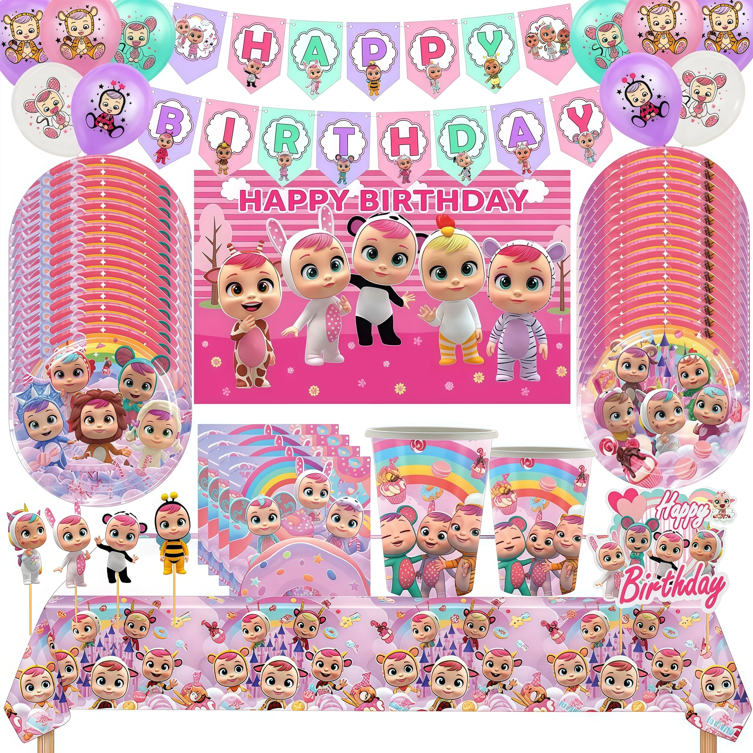 Cry Babiesed decoración de fiesta de cumpleaños vajilla tazas platos globos pastel Topper mantel telón de fondo suministros para fiesta de Baby Shower