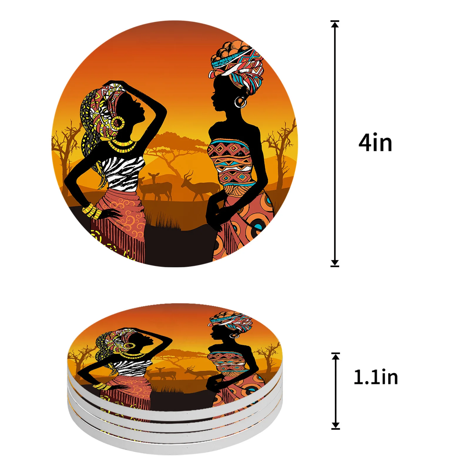 Ethnic Style African Women Black Women Round Coaster Coffee Table Mats Kitchen Accessories Absorbent Ceramic Coasters