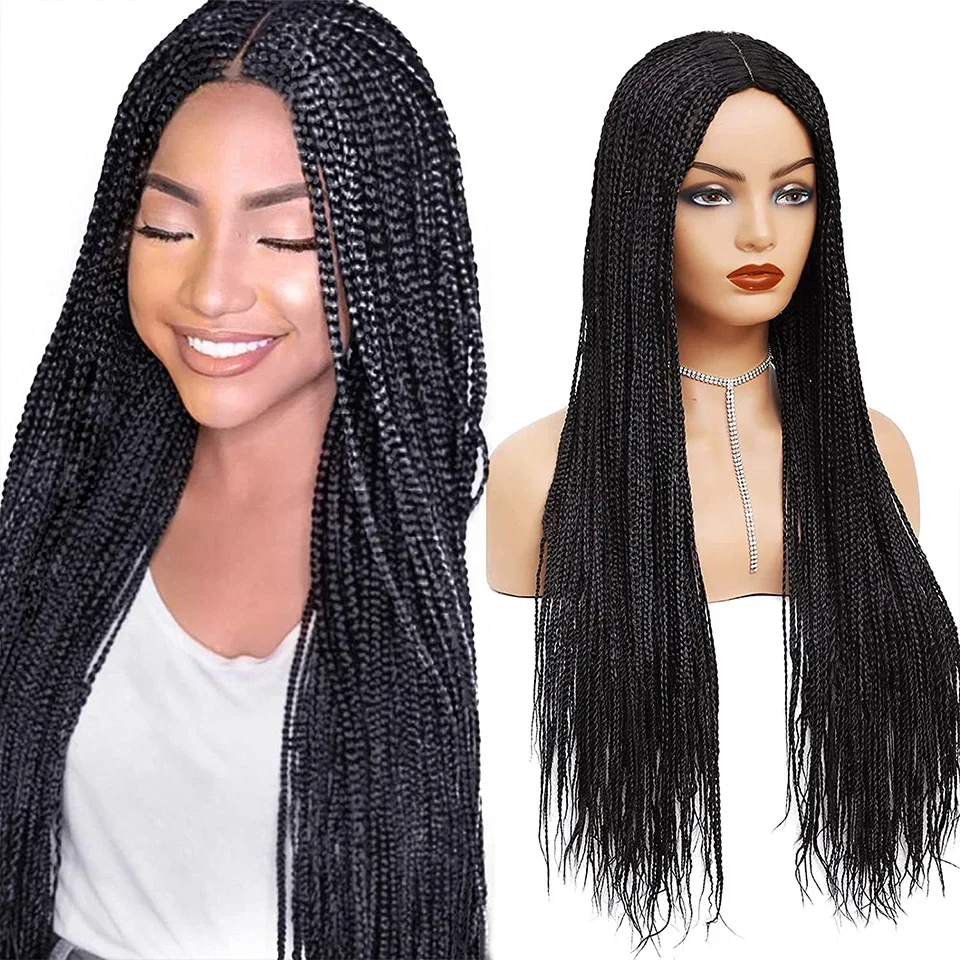 Peruca trançada para mulheres negras, cabelo sintético, perucas longas trançadas retas, totalmente feita à máquina, tranças torcidas, cabelo trançado resistente a perucas