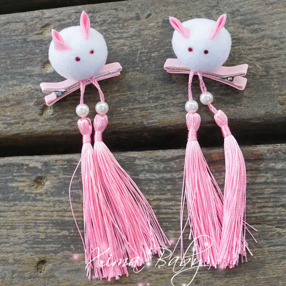1Pair Kids Hair Clips Chinese Style Thick Tassel Hairpins for New Year Holiday Party Daily Hair Accessories Tassel Hairpin