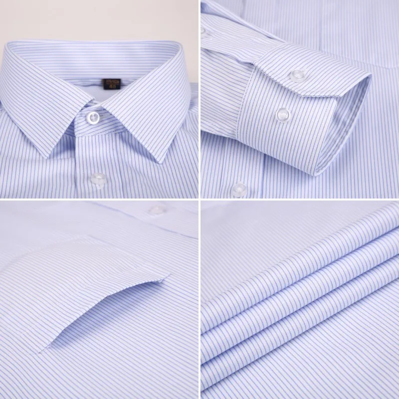 High Quality 100% Cotton Men Dress Long Sleeve Shirt New Solid Male Plus Size Regular Fit Stripe Business Shirt White Blue 8XL