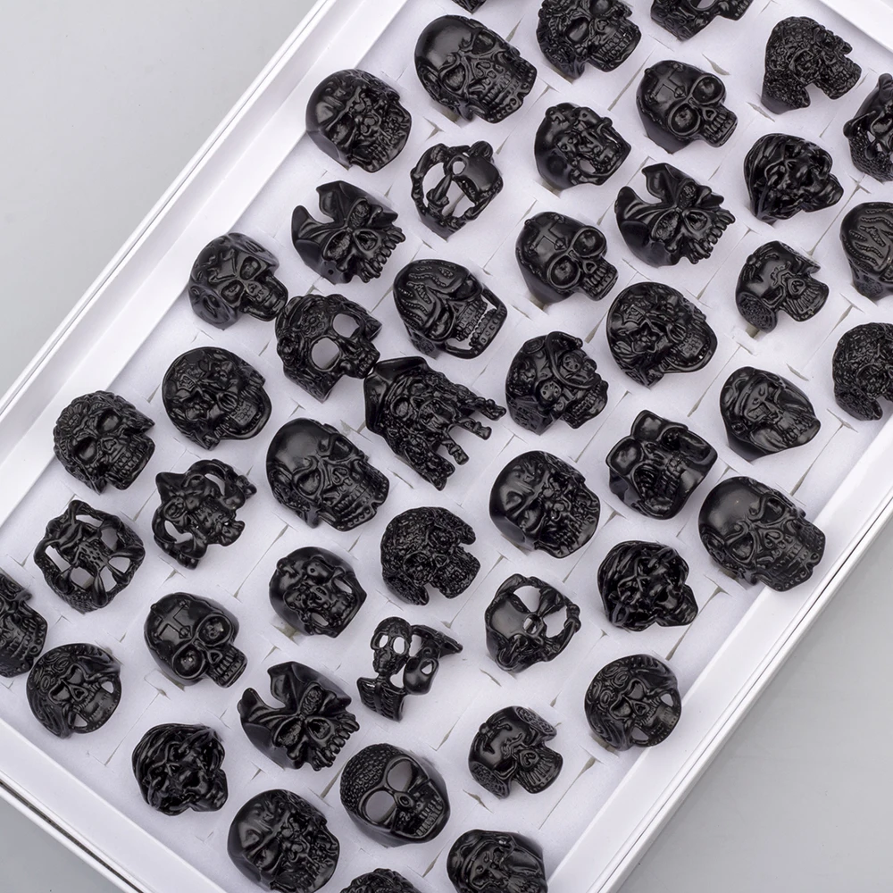 40 Pcs/Lot Gothic Punk Big Skull Rings for Women Men Skullies Biker Vintage Antique Silvery Charm Jewelry Accessories Wholesale - Image 3
