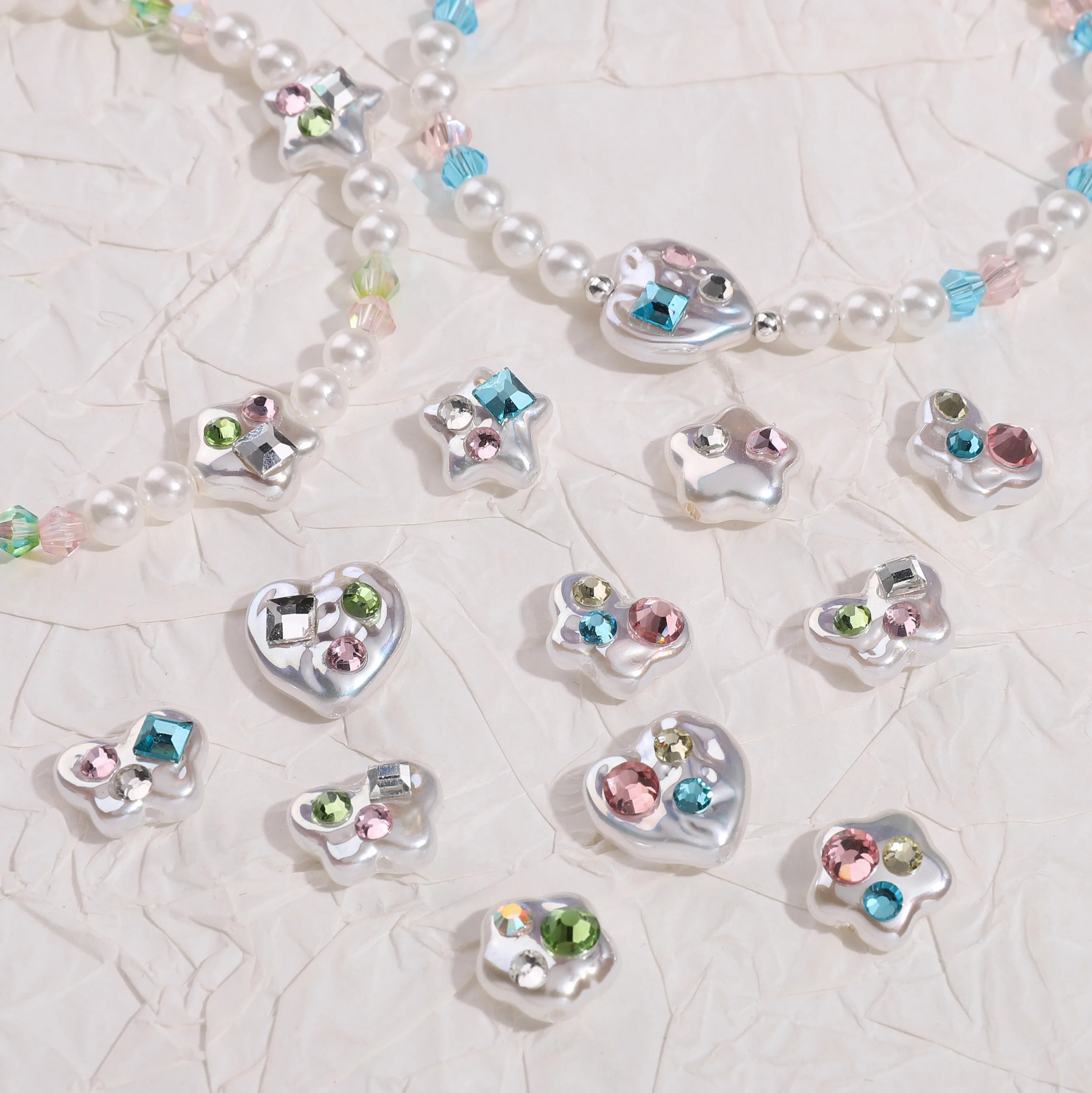 1pc Star Butterfly Heart Beads Inlaid Crystal Acrylic Imitation Pearl Beads For Jewelry Making DIY Bracelet Necklace Accessories