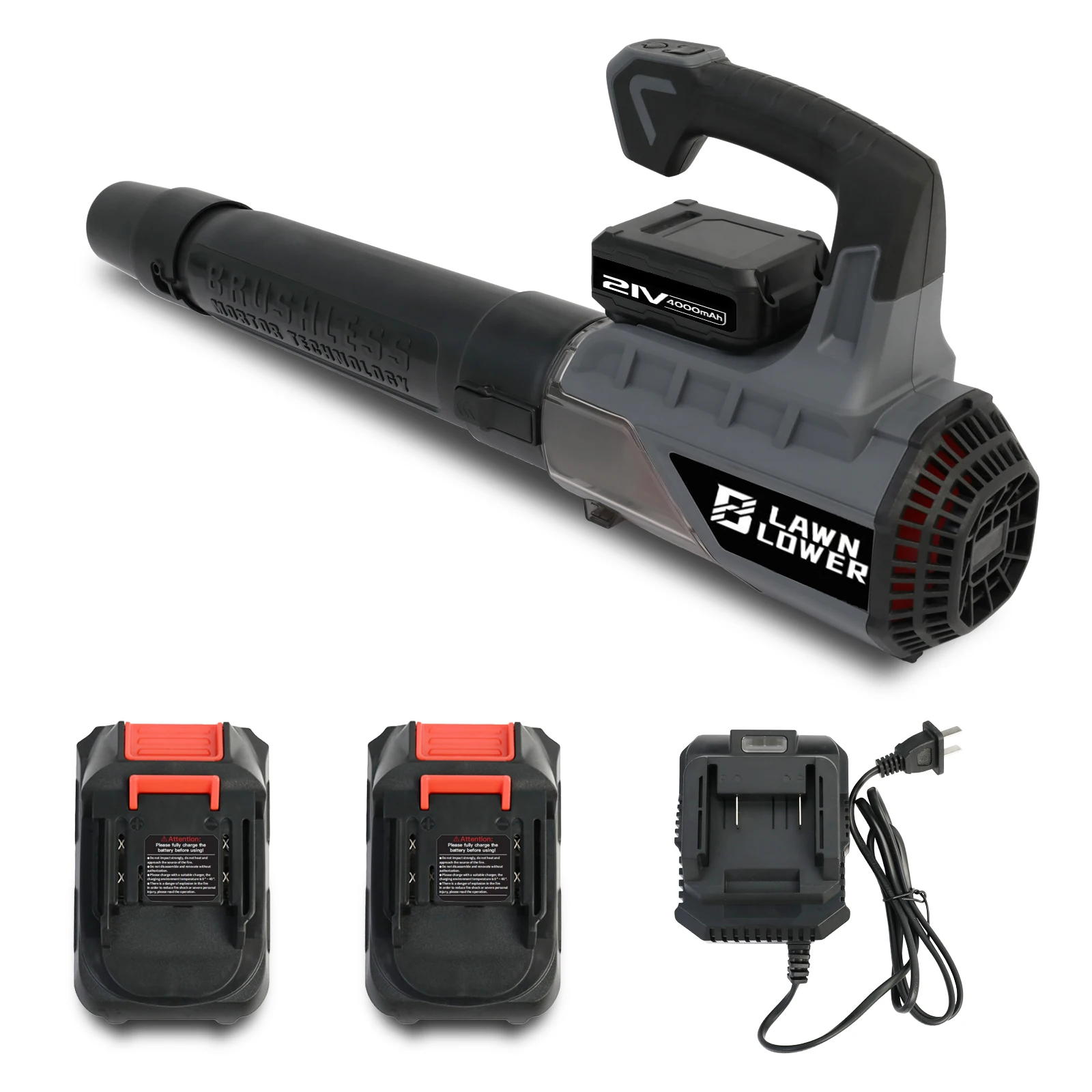 Electric Blower Handheld Leaf Blower 2 X 4.0Ah 21V Batteries and Fast Charger Two-Speed Adjustmen