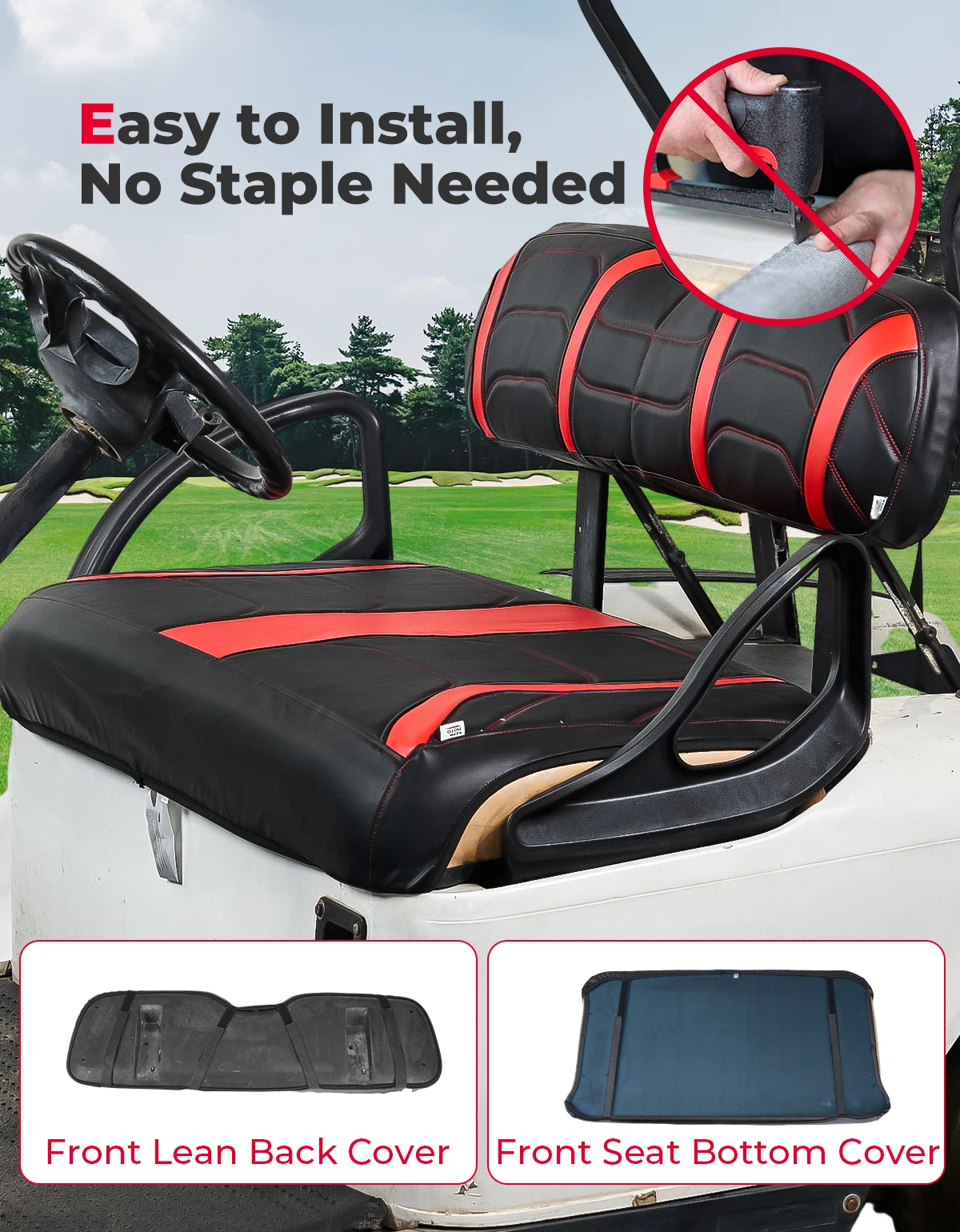 KEMIMOTO-fundas para asientos de carrito de Golf, compatibles con asientos delanteros EZGO TXT, vinilo de grado marino, cuero, negro + gris/negro +