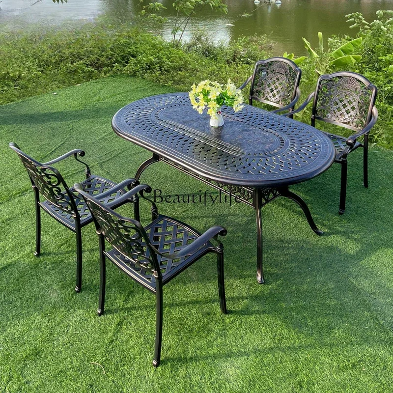 

LXOutdoor balcony park home leisure outdoor waterproof wrought iron chair long table combination