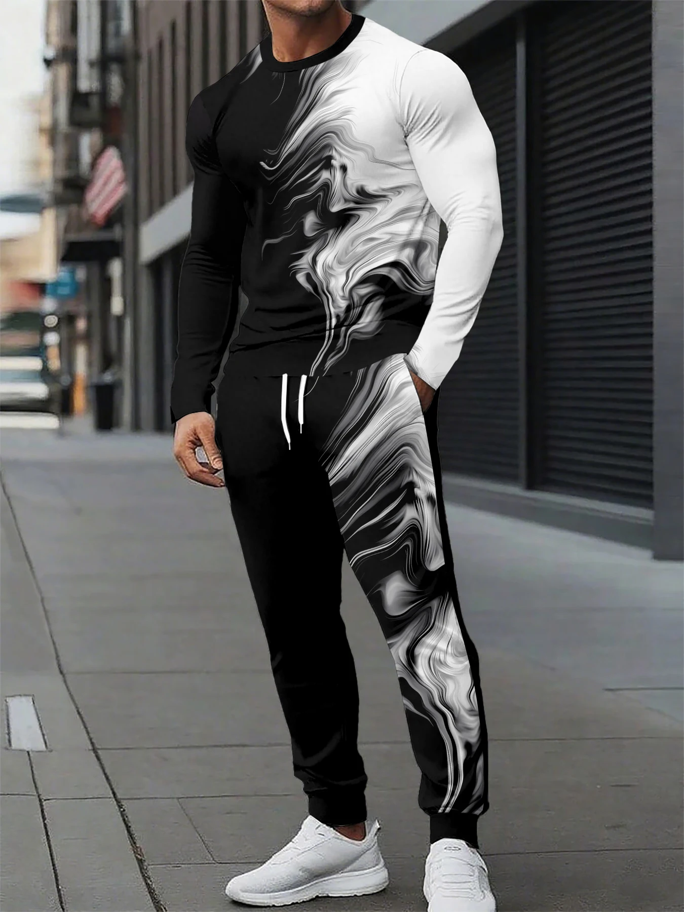 

Весенне-осенние мужские комплекты из 2 предметов с принтом льва, мужская повседневная повседневная футболка с длинными рукавами и уличные модные длинные брюки