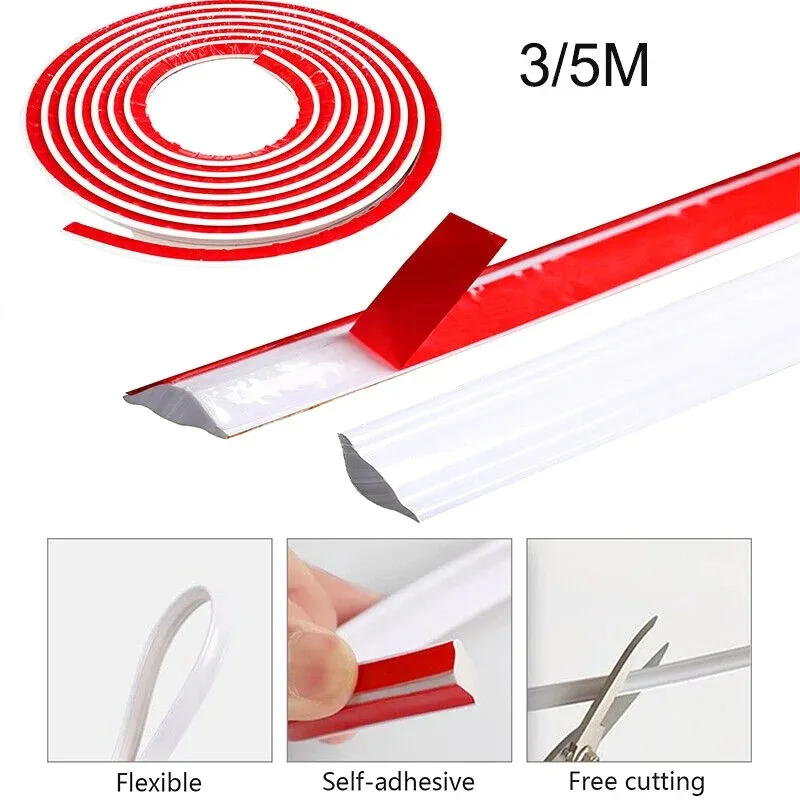 1PC 1/3/5m Self-adhesive Wall Inner Corner Line Molding Caulk Ceiling Internal Corner Skirting Line Edge Trim Strip DIY Home