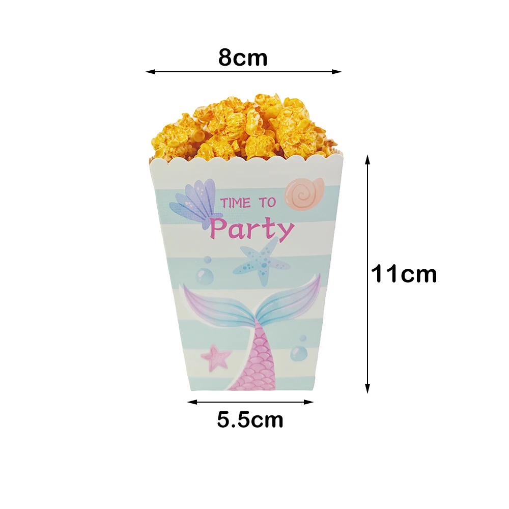 10/20/50 Stück Meerjungfrauen-Muster Papier-Popcornbox Snackschale für Mädchen Meerjungfrauen-Geburtstagsparty Babyparty-Dekorationszubehör – Detail 2