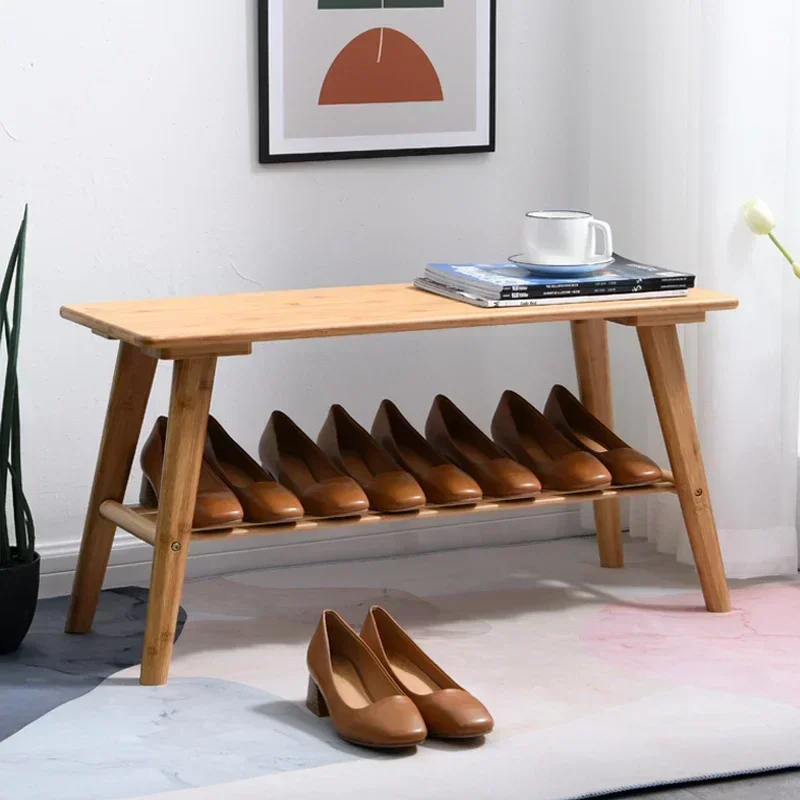 Simple Modern Shoe Cabinet Bamboo Material Storage Shoes Multi-functional Shoe Shelf Stable Load-bearing Hallway Bench Shoe