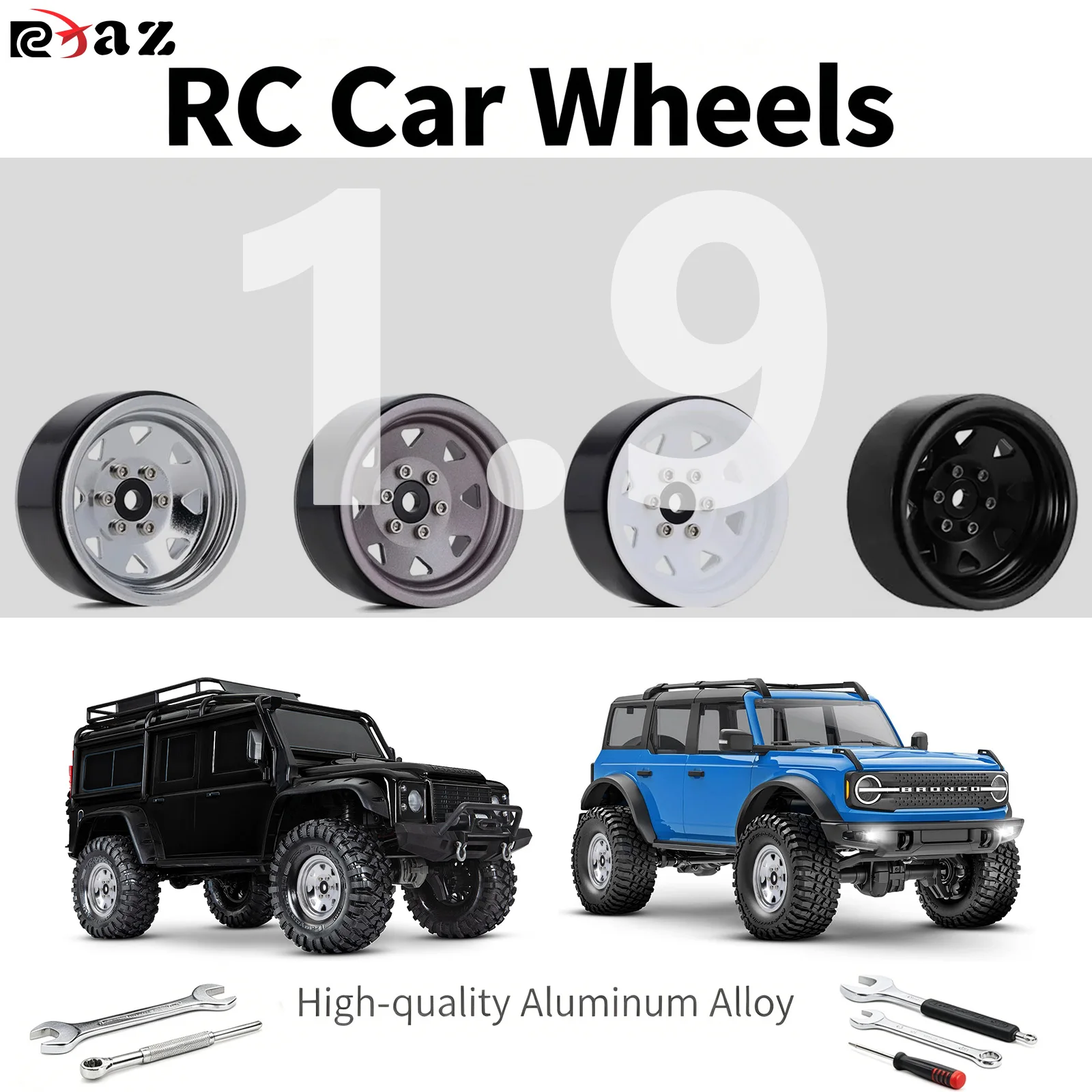 

RCXAZ Aluminum Alloy Metal 1.9" Curb Chain Rim for 1/10 RC Crawler Axial SCX10 TRX4 TRX6 Redcat Traxxas Capra GEN8 RC4WD D90