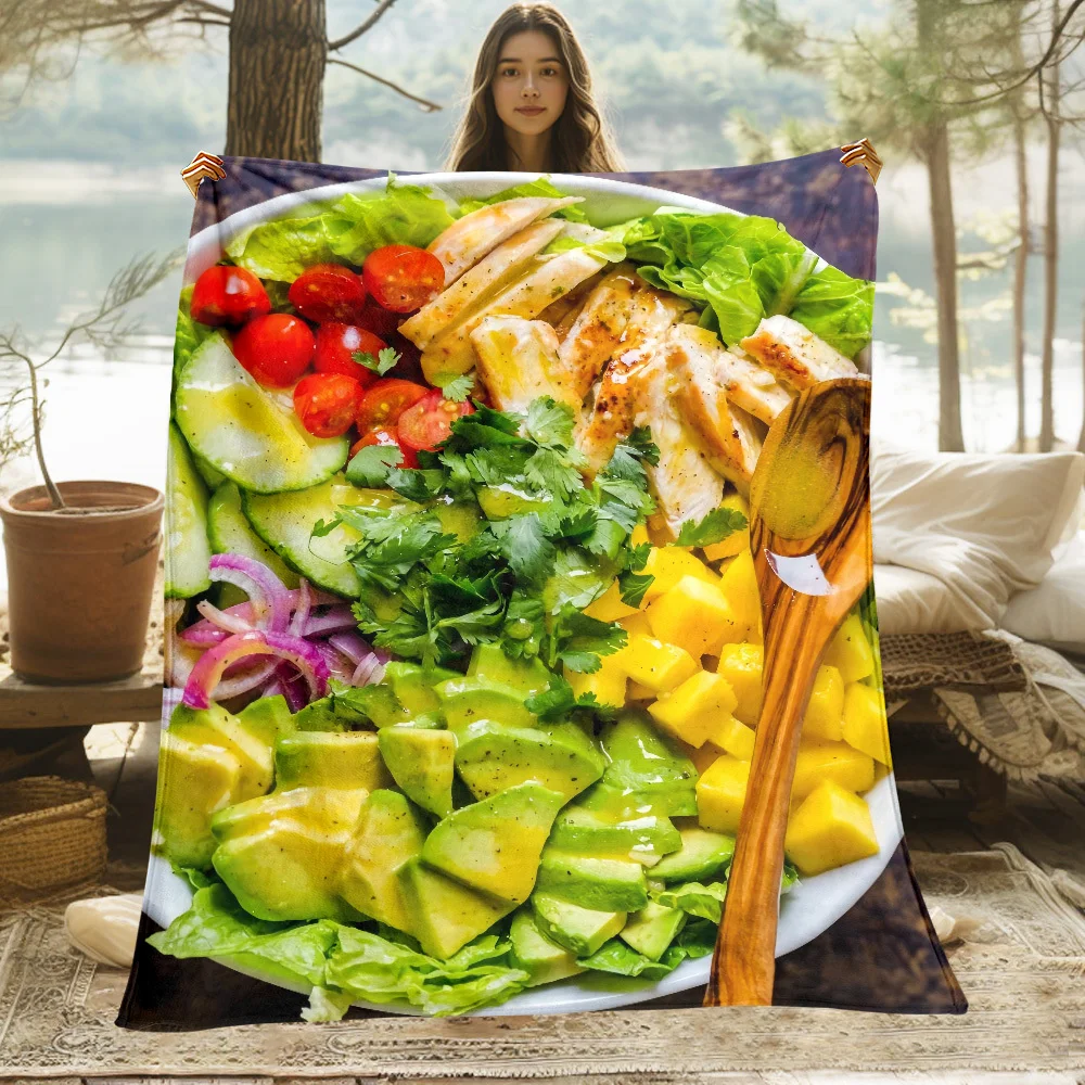 1pc Salad Pattern Digital Printed Flannel Blanket, Light Soft and Comfortable Gift Blanket for Lunch Break Blanket Sofa Bed Offi