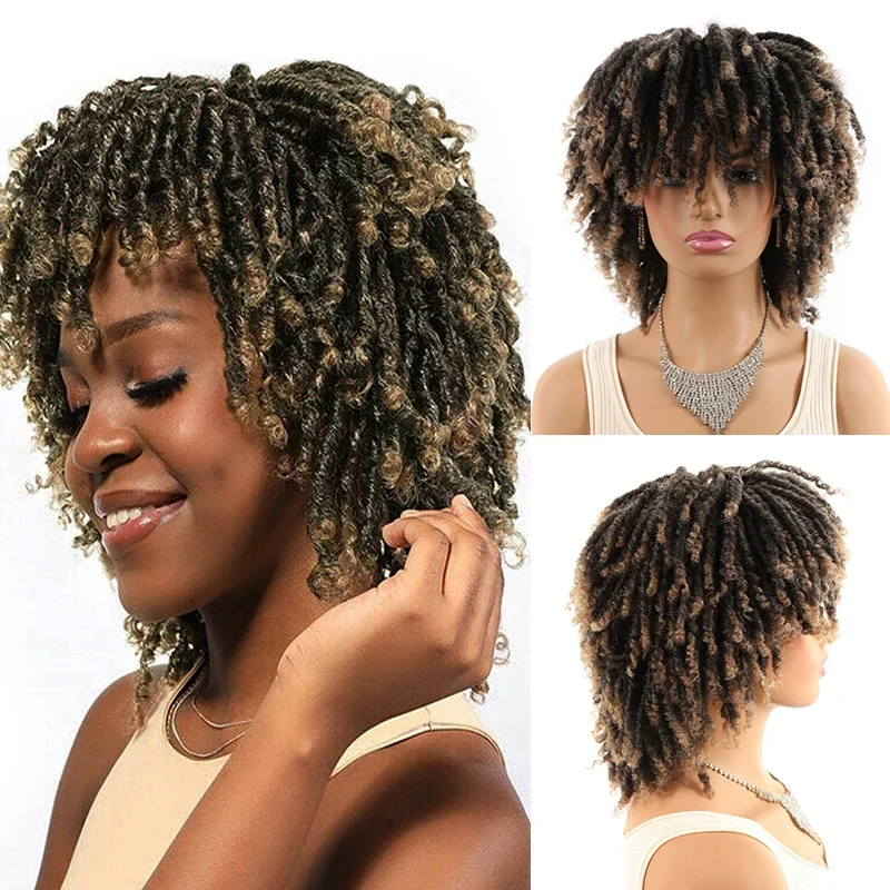 

Synthetic Faux Locs Braids Hair Wigs With Curly Ends Short Dreadlock Wig for Black Women Heat Resistant Crochet Braided Wigs