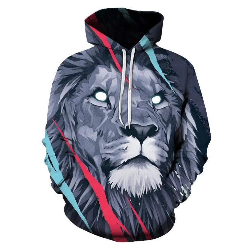 Autumn/Winter 2024 Men's Hoodie Sweatshirt Fun Lion Head 3D Men's Hoodie Street Casual Women's Jumper Loose Sweatshirt Wholesale