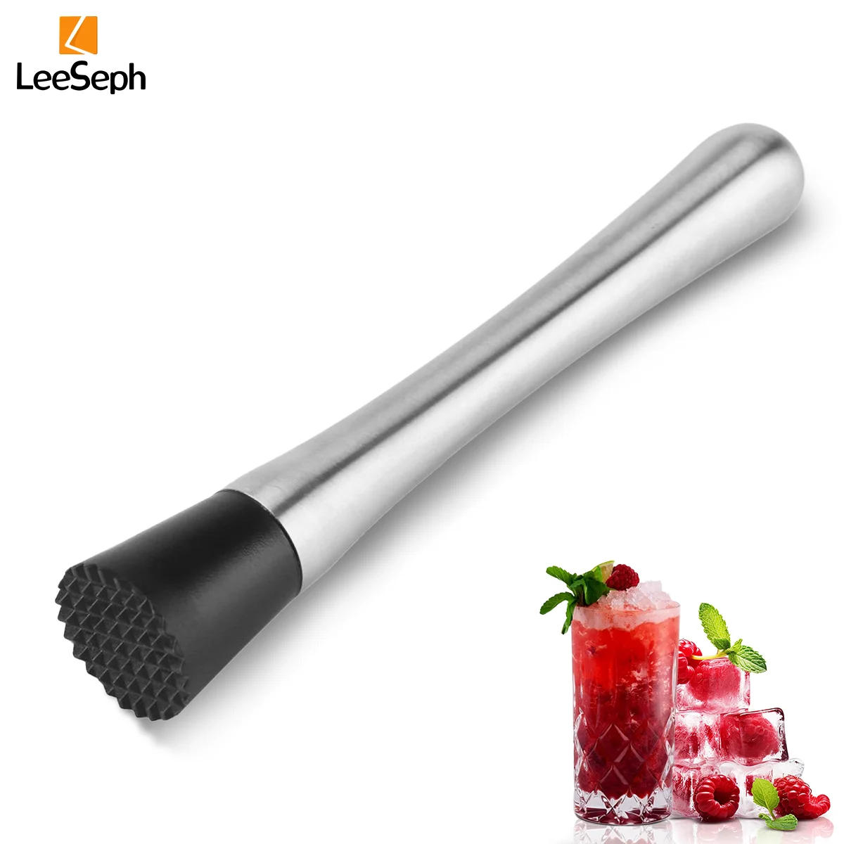 Professional Stainless Steel Cocktail Muddler With Grooved Nylon Head, Fruit Muddler Drink Muddler, Durable Easy Clean Bar Tool