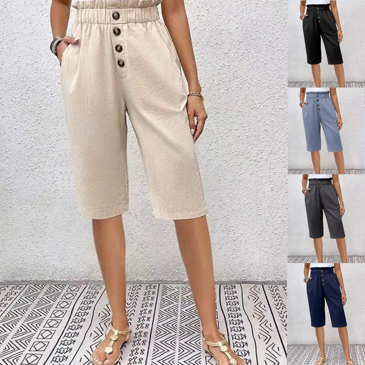 Women Shorts Breathable High Waist Shorts Stylish Summer Women's Shorts With Elastic High Waist Side Pockets For Casual Wear