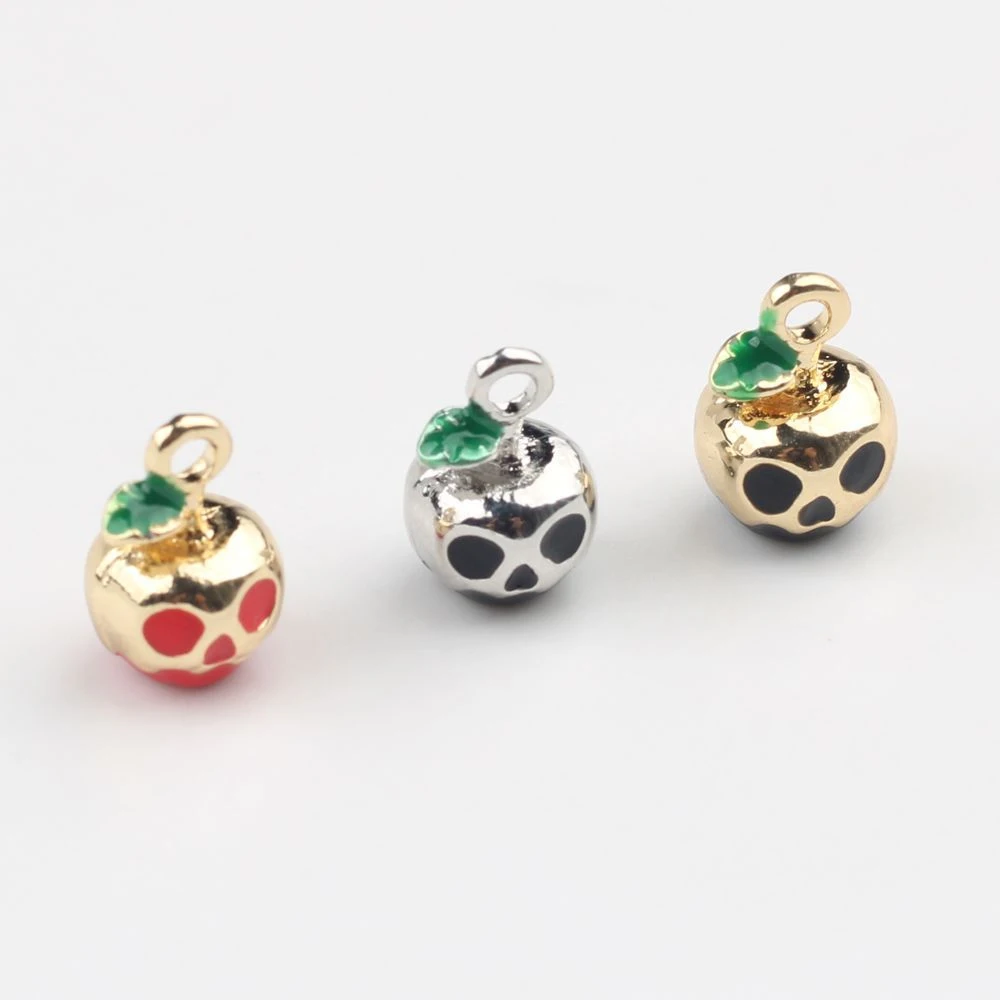 

6pcs Cute Hallowmas Apple Skull Shape Pendant Earring Necklace Jewelry Making Accessories Handmade DIY Ornament Supplies