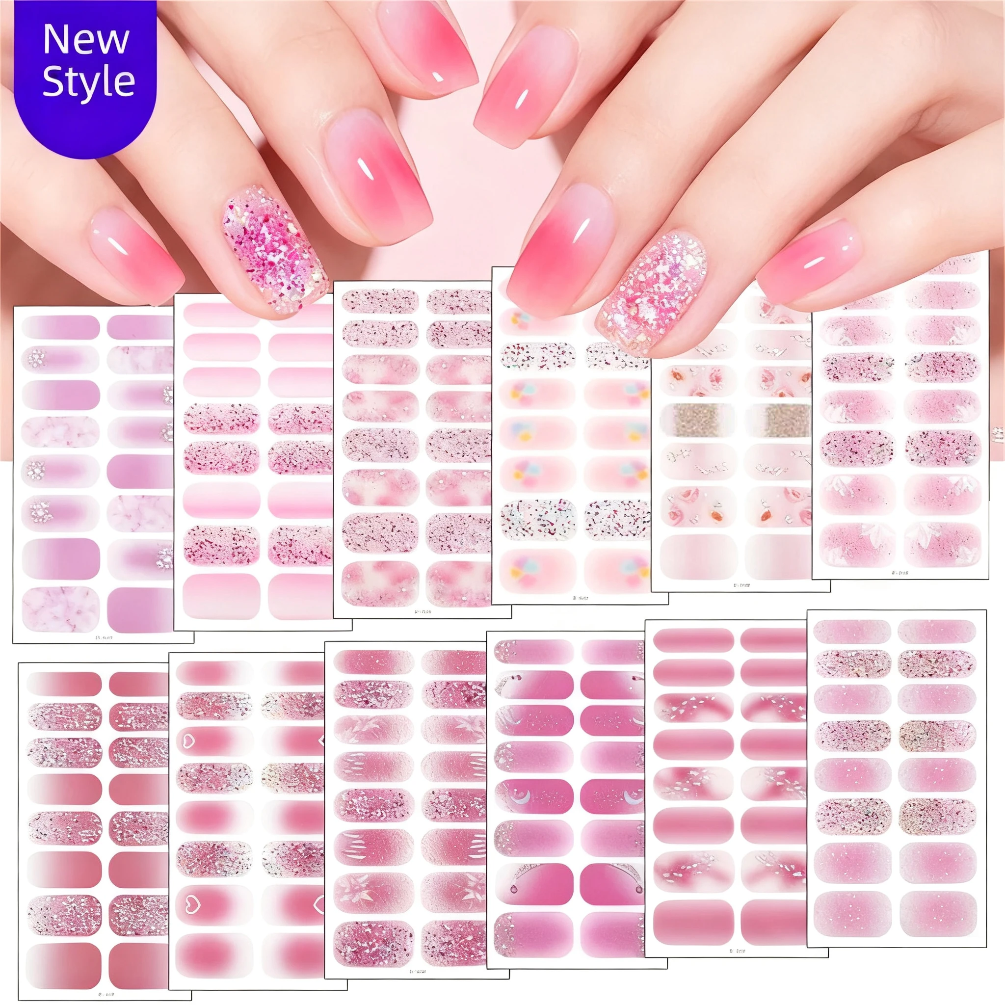 Adesivi per unghie con glitter sfumati con fiocchi di neve, involucri per unghie con diamanti luccicanti impermeabili – Decalcomanie per nail art virali