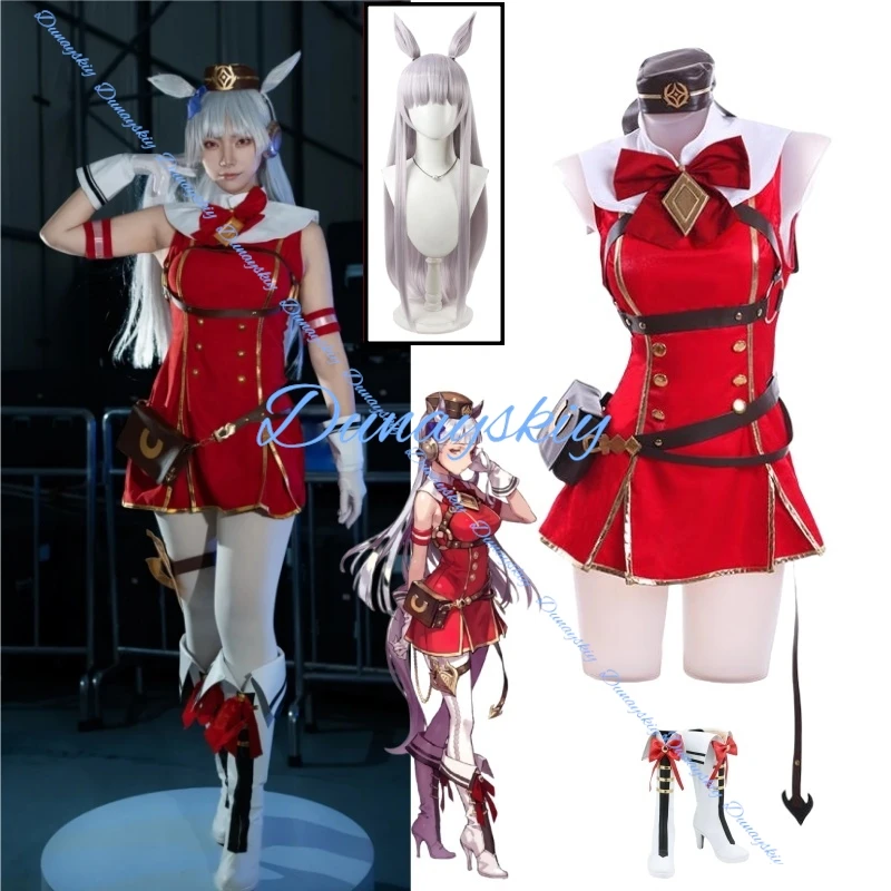 

Uma Musume Pretty Derby Gold Ship Косплей Полный комплект - красное платье, парик и обувь для рождественского карнавала и Хэллоуина