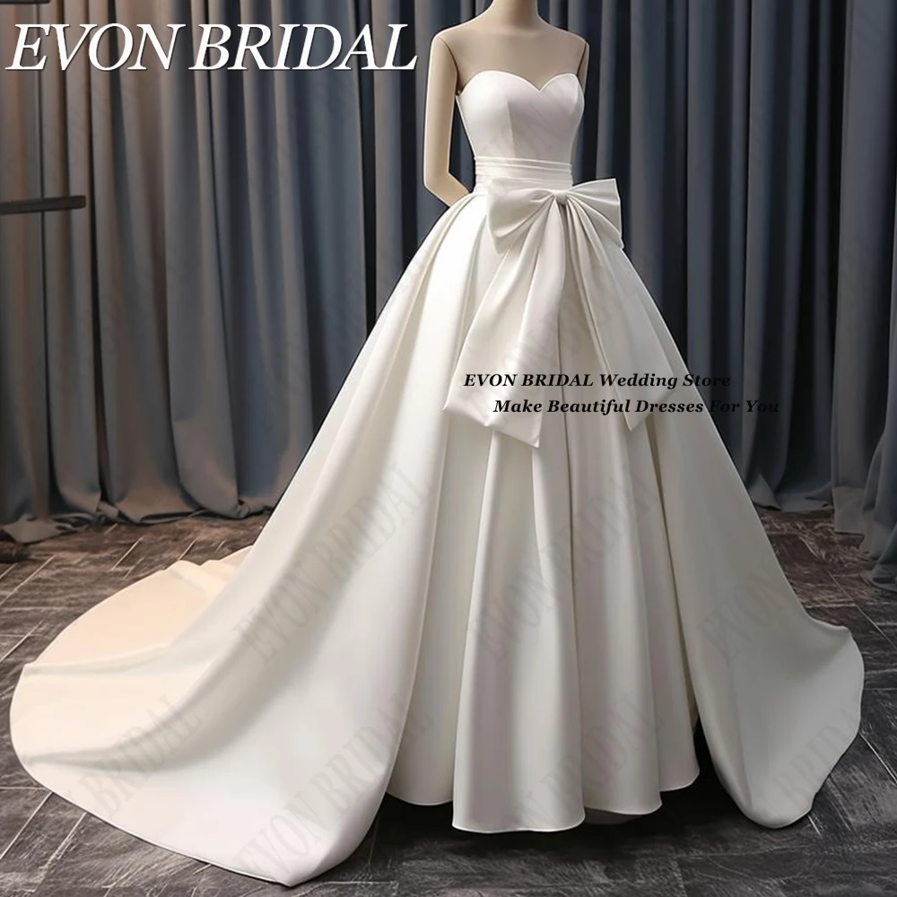 EVON-vestido de novia de satén con lazo, traje sin tirantes, línea A, Espalda descubierta, con cordones, personalizado, 2024 mariposa de cara, vestido de boda, vestido de novia, vestido de baile, vestido de espalda, ve