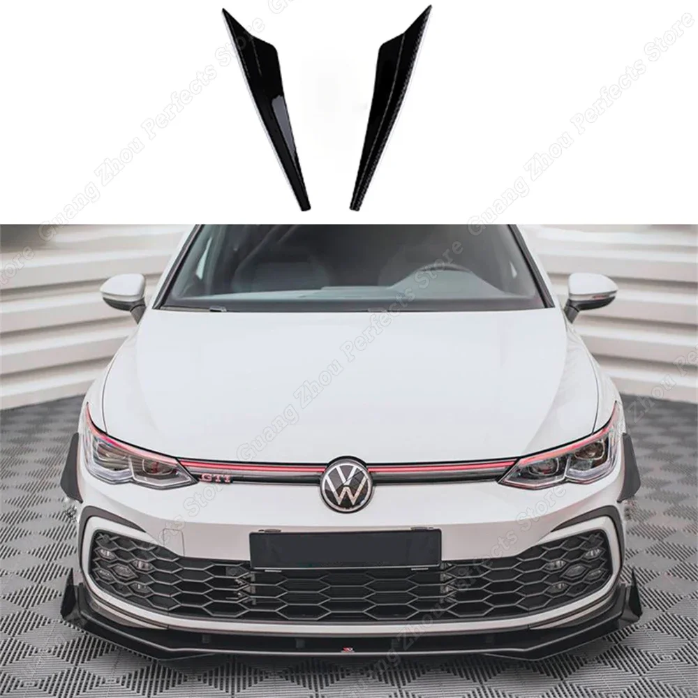 Gloss Black Car Front Bumper Side Canards Bumper Lip Spoiler Trim For VW Golf 8 MK8 GTI / R-Line Accessories 2020 2021 2022 ABS