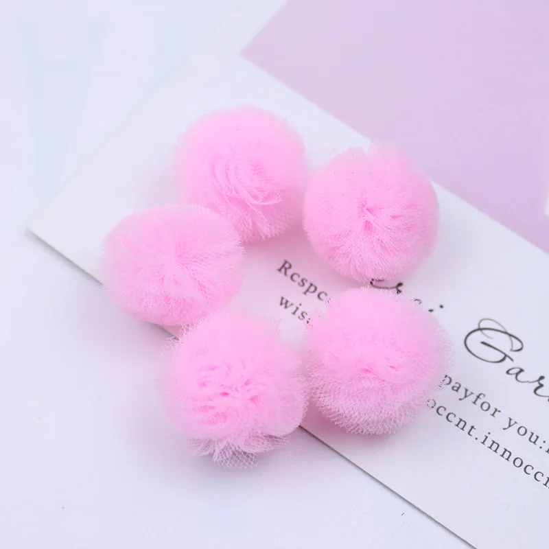 25mm Korea Lace Ball DIY Gauze Elastic Flower Pompoms Craft Plush Mesh Tulle Pendant for Hairpins Jewelry Making Accessories