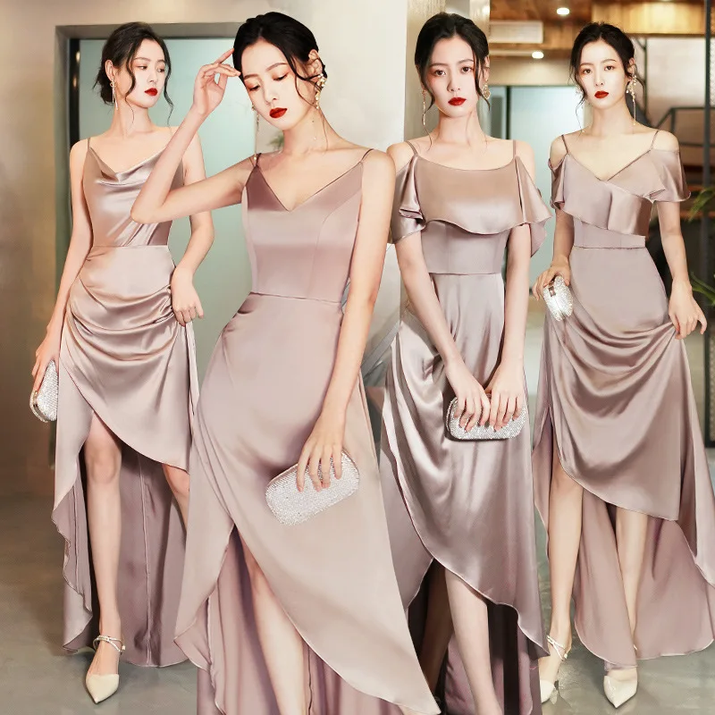 

Bridesmaid Female Year Wedding Satin Bridesmaid Dress Fairy Temperament Long Sister Chorus Performance Stage Performance Dresses