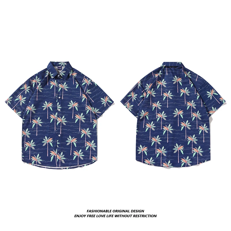 Hawaii Flower Men's Shirt Summer Short Sleeve Loose Beach Thin Ice Silk Shirt Retro Casual Trend Outerwear Moisture Permeable