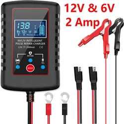 Car Battery Charger 6V 12V 2A Digital Full Automatic Lead Acid Battery Charger Pulse Repair For Motorcycle Kids Toy EU Plug