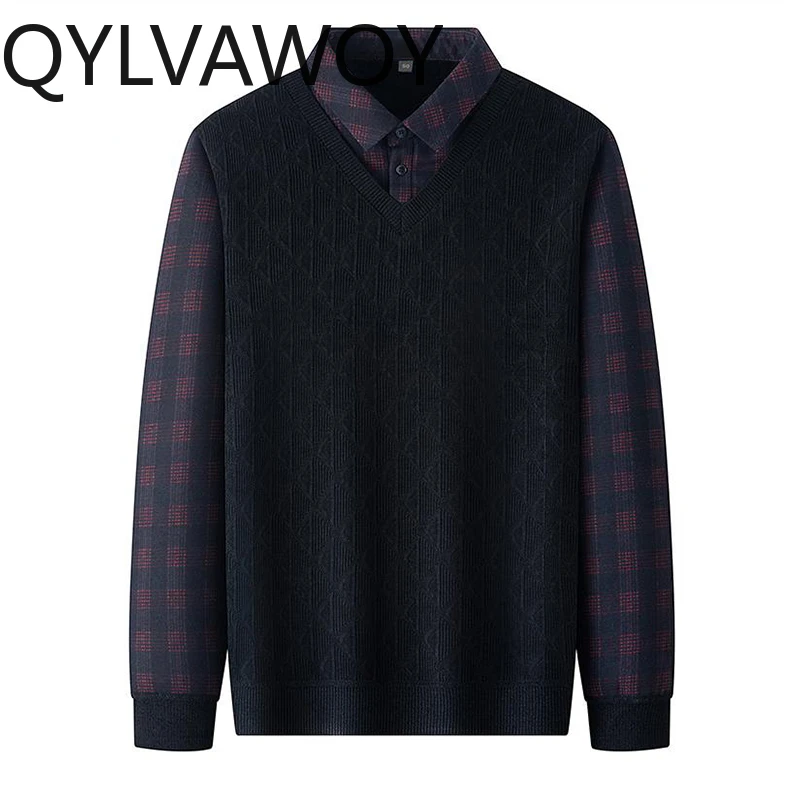 QYLVAWOY Mens Sweater Warm Pullover Men Sweaters Autumn Winter Clothes Fashion Knitted Sweater Thickened Plush 2024 Suéteres